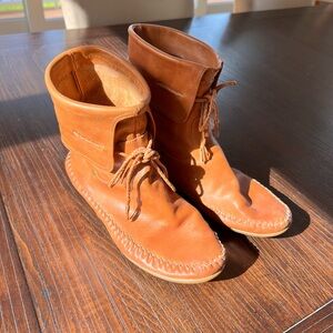 Frye Reba moccasin booties, caramel leather